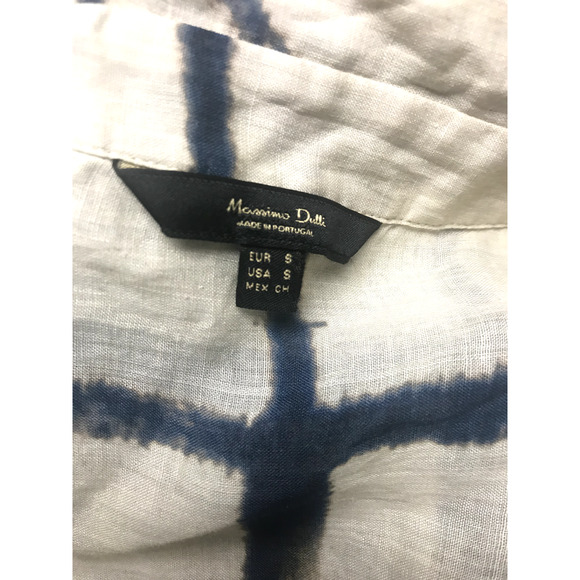 Massimo Dutti Womens Shirt S Tunic Half Button Geometric Blue Tan Cotton - Picture 6 of 7